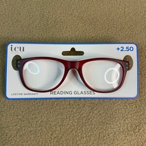 ICU Eyewear Cotati Reading Glasses +2.50 Burgundy Rectangle Frame Magnifying NWT